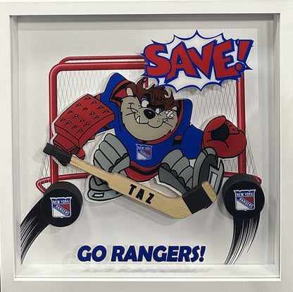 Taz Tasmanian Devil Looney Tunes NY Rangers Framed 3D Pucks & Stick Photo Art