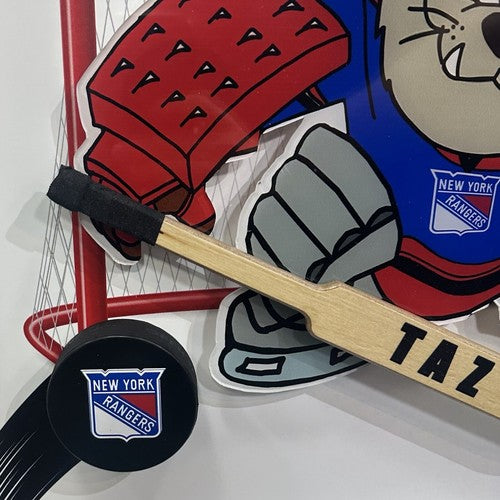 Taz Tasmanian Devil Looney Tunes NY Rangers Framed 3D Pucks & Stick Photo Art