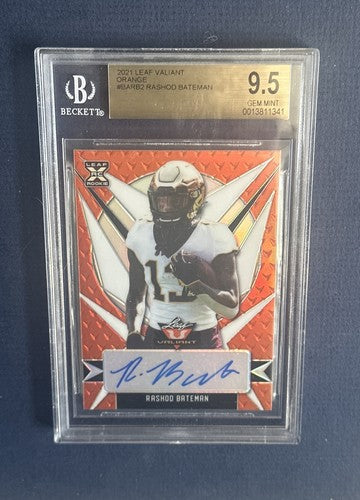 2021 Leaf Valiant Rashod Bateman Orange RC Rookie Auto 18/50 BGS 9.5 Gem 10 Auto