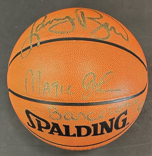 Larry Bird Magic Johnson Signed Spalding NBA Game Basketball Barcelona Auto UDA