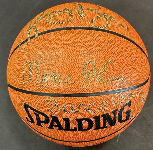 Larry Bird Magic Johnson Signed Spalding NBA Game Basketball Barcelona Auto UDA