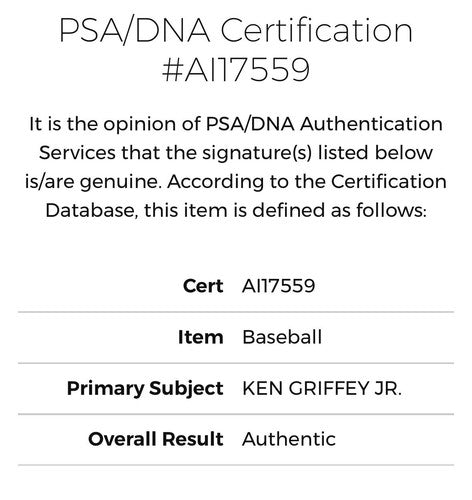 Ken Griffey Jr Signed Official AL Bobby Brown Baseball Mariners Auto Hof PSA COA