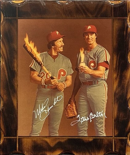Mike Schmidt & Steve Carlton Signed 8x10 Wood Framed Photo Phillies Hof Auto COA