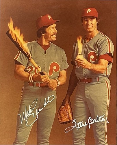 Mike Schmidt & Steve Carlton Signed 8x10 Wood Framed Photo Phillies Hof Auto COA