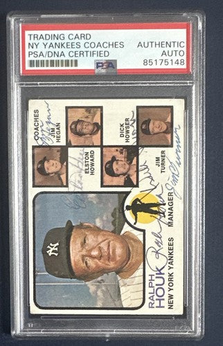 1973 Topps Yankees #116 All Signed Ralph Houk Elston Howard Dick Howser Auto Psa