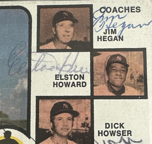 1973 Topps Yankees #116 All Signed Ralph Houk Elston Howard Dick Howser Auto Psa