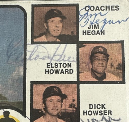 1973 Topps Yankees #116 All Signed Ralph Houk Elston Howard Dick Howser Auto Psa