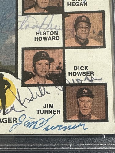 1973 Topps Yankees #116 All Signed Ralph Houk Elston Howard Dick Howser Auto Psa