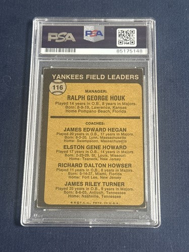 1973 Topps Yankees #116 All Signed Ralph Houk Elston Howard Dick Howser Auto Psa