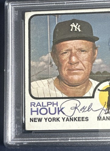 1973 Topps Yankees #116 All Signed Ralph Houk Elston Howard Dick Howser Auto Psa