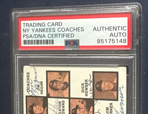 1973 Topps Yankees #116 All Signed Ralph Houk Elston Howard Dick Howser Auto Psa