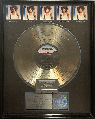 Whitney Houston Framed Arista Platinum Record Album Cassette RIAA Sales Award