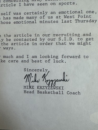 Mike Krzyzewski Army Basketball Signed 1978 Letter To Newsday Duke Auto Psa Coa