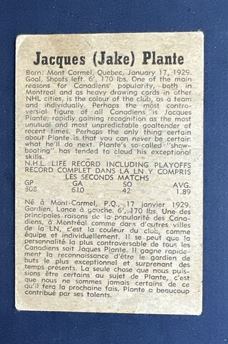 1958-59 Parkhurst Set-Break # 22 Jacques Plante Good - Vg Canadiens Hof