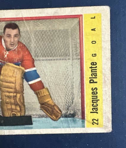 1958-59 Parkhurst Set-Break # 22 Jacques Plante Good - Vg Canadiens Hof