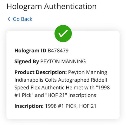 Peyton Manning Signed Speed Flex Colts FS Helmet #1 Pick HOF Auto Fanatics COA
