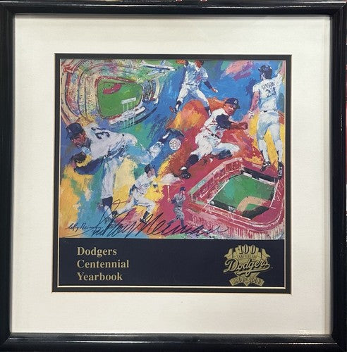 LeRoy Neiman Signed Framed Dodgers Full Centennial Yearbook Photo Art Auto COA