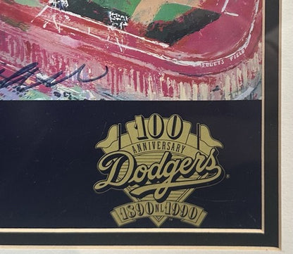 LeRoy Neiman Signed Framed Dodgers Full Centennial Yearbook Photo Art Auto COA