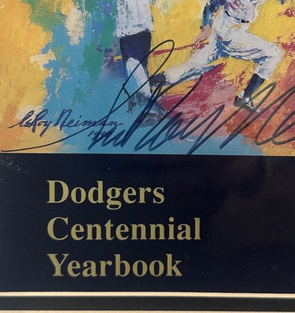 LeRoy Neiman Signed Framed Dodgers Full Centennial Yearbook Photo Art Auto COA