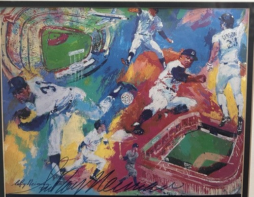 LeRoy Neiman Signed Framed Dodgers Full Centennial Yearbook Photo Art Auto COA