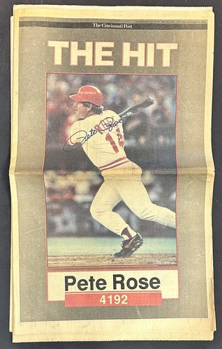 Pete Rose Signed 1985 Cincinnati Post Full Newspaper 4192 Hit Reds Auto CBM COA