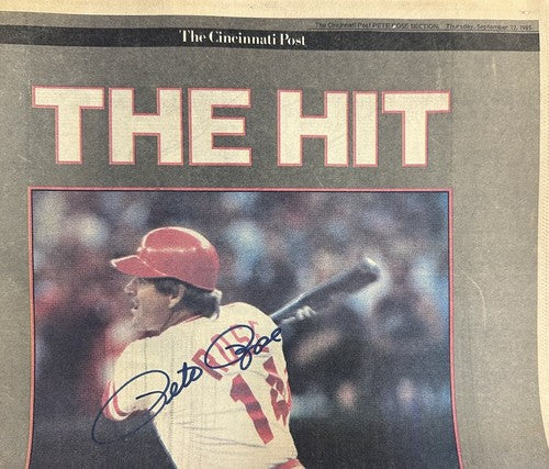 Pete Rose Signed 1985 Cincinnati Post Full Newspaper 4192 Hit Reds Auto CBM COA