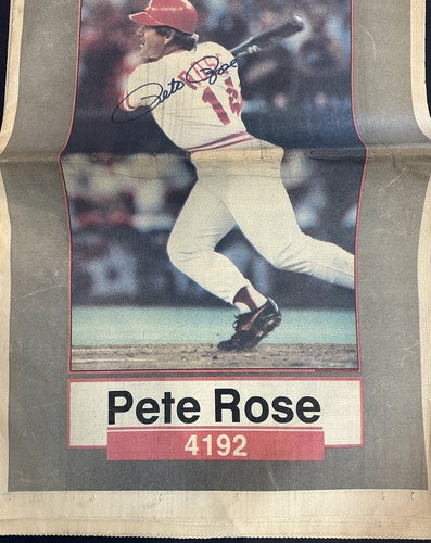 Pete Rose Signed 1985 Cincinnati Post Full Newspaper 4192 Hit Reds Auto CBM COA