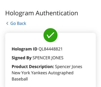 Spencer Jones Signed Official MLB Baseball Yankees Rookie Autograph Fanatics MLB