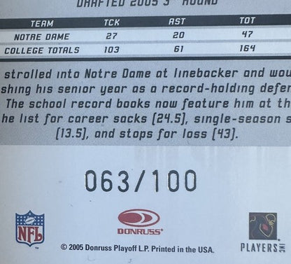 2005 Leaf Rookies & Stars Justin Tuck Rookie #130 Longevity Emerald /100 Giants