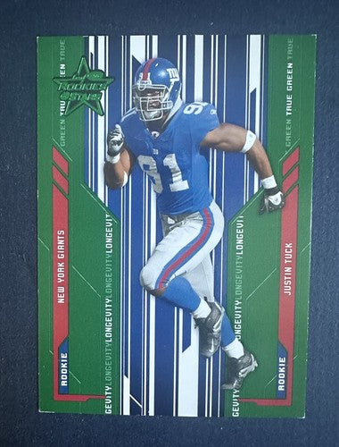 2005 Leaf Rookies & Stars Justin Tuck Rookie #130 Longevity Emerald /100 Giants