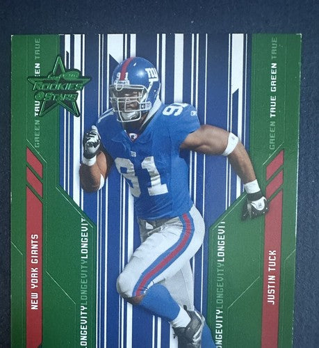 2005 Leaf Rookies & Stars Justin Tuck Rookie #130 Longevity Emerald /100 Giants