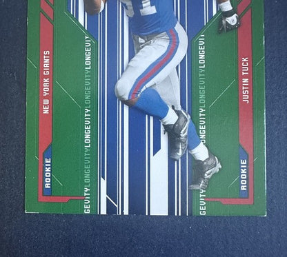 2005 Leaf Rookies & Stars Justin Tuck Rookie #130 Longevity Emerald /100 Giants