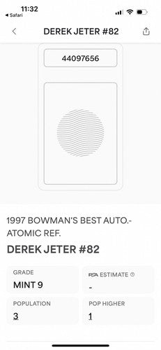 1997 Bowman’s Best Atomic Refractor Derek Jeter #82 Psa 9 & 10 Auto Mint Pop 3
