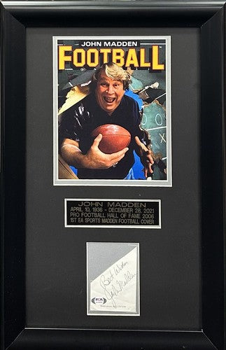 John Madden Signed Cut Framed 1988 EA Sports Cover Photo Best Wishes Auto PSA