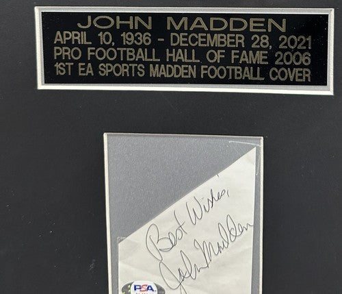 John Madden Signed Cut Framed 1988 EA Sports Cover Photo Best Wishes Auto PSA