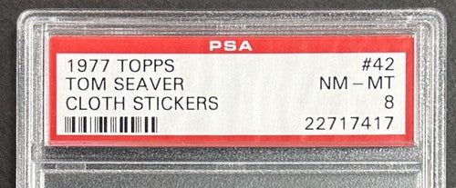 1977 Topps Tom Seaver Cloth Stickers #42 PSA 8 NM- Mint Beauty NY Mets HOF