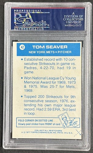 1977 Topps Tom Seaver Cloth Stickers #42 PSA 8 NM- Mint Beauty NY Mets HOF