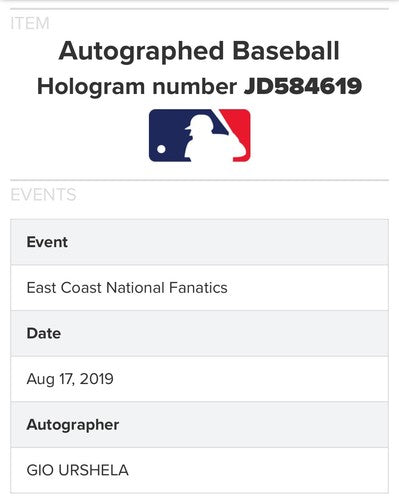 Gio Urshela Signed MLB Baseball Yankees Angels Full Name Autograph Fanatics MLB