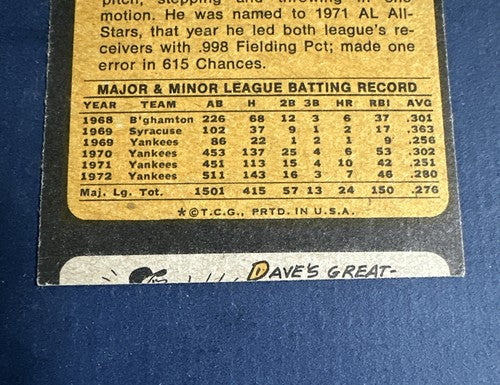 1973 TOPPS THURMAN MUNSON #142 Yankees Near Mint Nm Cut Error Dave Hamilton Rare
