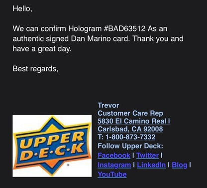 Dan Marino Signed 1995 Upper Deck Record Breaking Seasons LE Auto Dolphins UDA