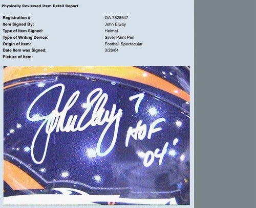 John Elway Signed Broncos Pro Line Authentic FS Helmet HOF 94 Auto Online COA