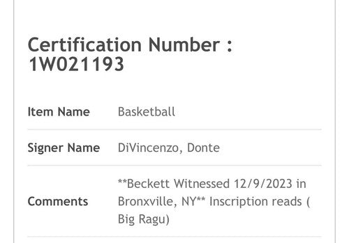 Donte Divincenzo Signed Authentic Wilson I/O Basketball Knicks Big Ragu Auto BAS