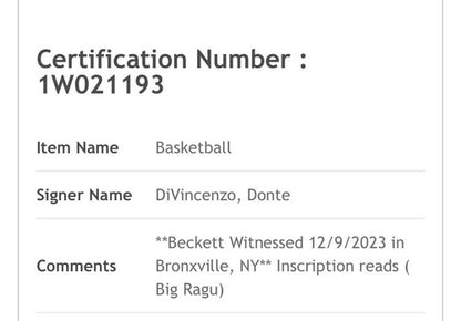 Donte Divincenzo Signed Authentic Wilson I/O Basketball Knicks Big Ragu Auto BAS