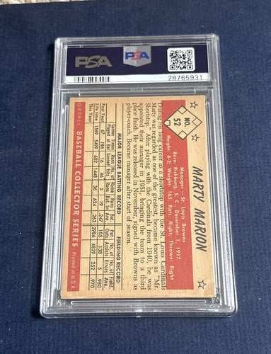 1953 Bowman #52 Marty Marion St Louis Browns PSA 6 - EX - Mint Beauty