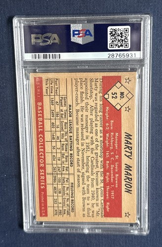 1953 Bowman #52 Marty Marion St Louis Browns PSA 6 - EX - Mint Beauty