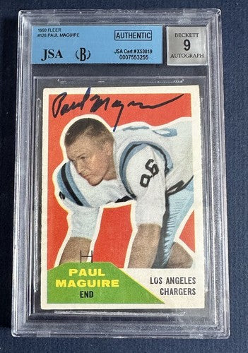 PAUL MAGUIRE SIGNED 1960 FLEER ROOKIE FOOTBALL CARD #128 JSA Bas MINT 9 Auto Jsa