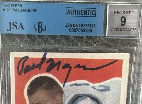 PAUL MAGUIRE SIGNED 1960 FLEER ROOKIE FOOTBALL CARD #128 JSA Bas MINT 9 Auto Jsa
