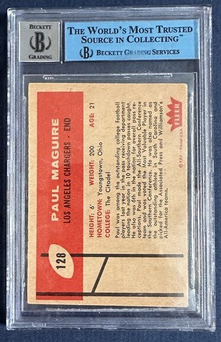 PAUL MAGUIRE SIGNED 1960 FLEER ROOKIE FOOTBALL CARD #128 JSA Bas MINT 9 Auto Jsa