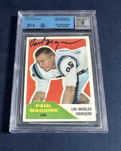PAUL MAGUIRE SIGNED 1960 FLEER ROOKIE FOOTBALL CARD #128 JSA Bas MINT 9 Auto Jsa