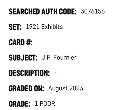 1921 Original Exhibits J.F. Fournier SGC 1 RARE Brooklyn Dodgers Baseball Card